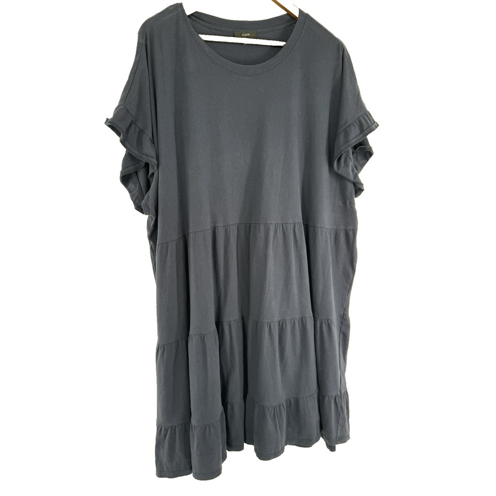 J. CREW Knit Broken In Jersey Tiered Mini Dress plus 3X soft flowy navy beachy